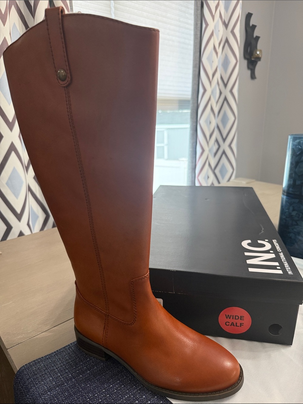 INC International Concepts Cognac Brown Tall Leather Riding Boot